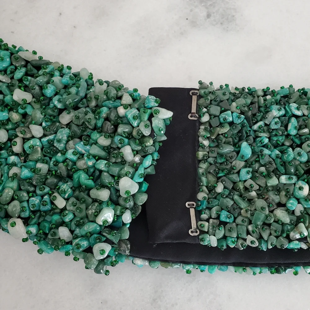Green Malachite Jade Quartz Heavy Stone Boho Western Belt Women's Size S/M 6 8